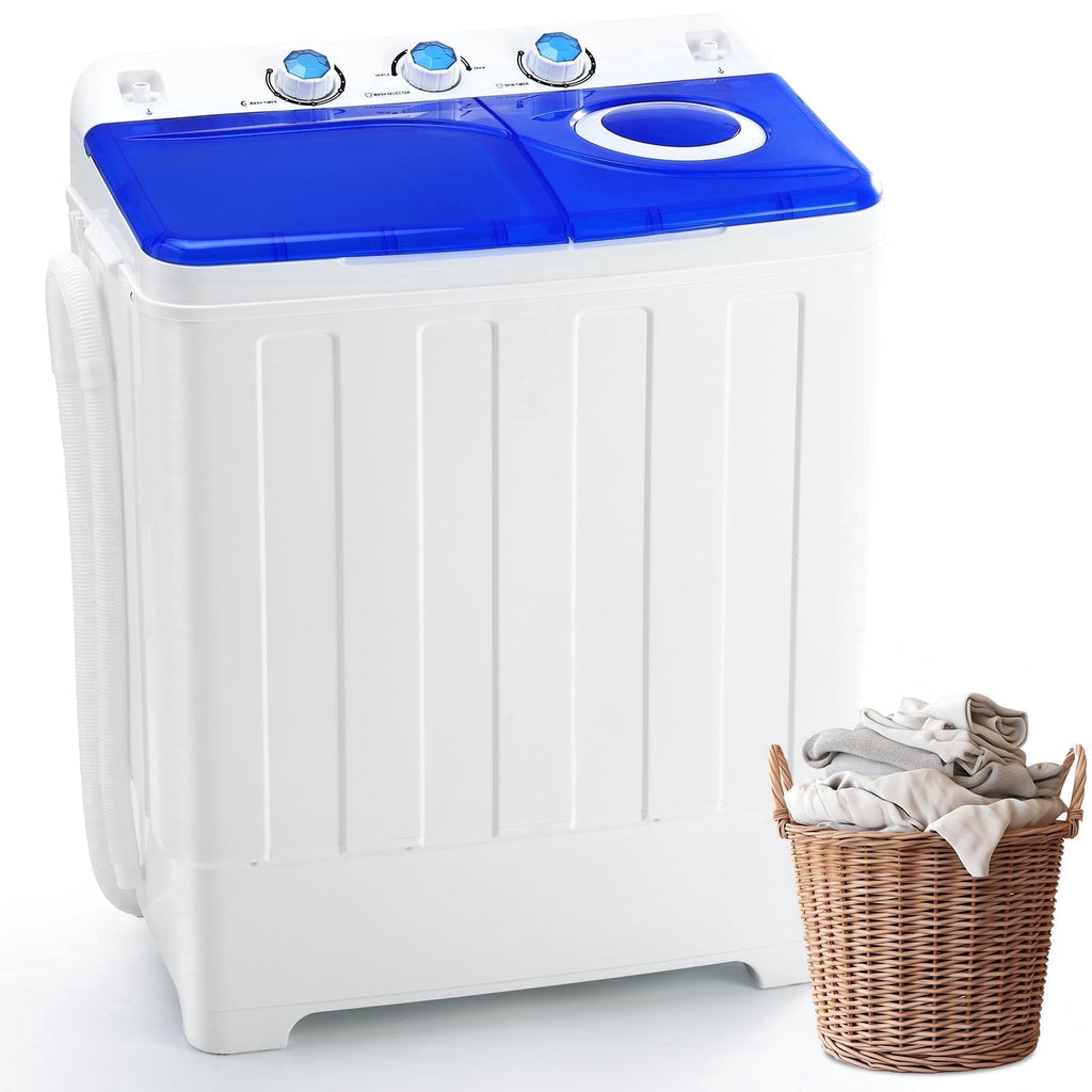 Dawmilon 28lbs Portable Twin Tub Washing Machine with Drain Pump, Compact Laundry Washer for Apartments, Dorms, Blue