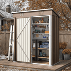 Asofer Outdoor Metal Storage Shed, 5' x 3' ft Lockable Single Door Garden Tool Shed, Brown for Backyard Patio