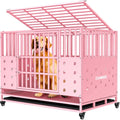 CAMMOO 48" Foldable Heavy Duty Dog Crate Cage for Large Dogs,XL Dog Kennel Indoor,4 Lockable Wheels,Widened Floor Panel,Adjustable Internal Height
