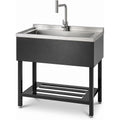 Commercial Stainless Steel Utility Sink, Heavy-Duty Freestanding Basin with Pull-Down Faucet for Garage Laundry Workshop, Silver/Black