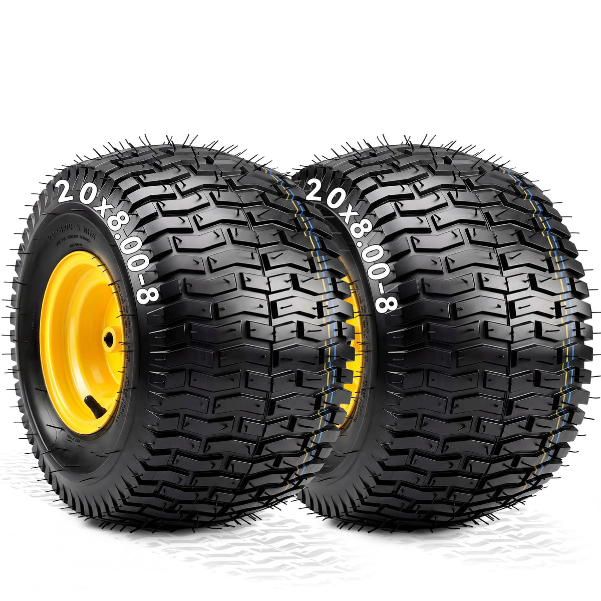 Dextrus Set of 2 20x8.00-8 Lawn Mower Tire & Wheel Assembly, Heavy Duty 4 Ply Tubeless Front Replacement Tires, 960 LBS Max Load for Riding Lawn