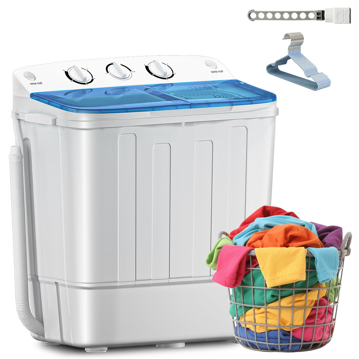 Dimedeal 18LBS Portable Twin Tub Washing Machine, Small Washer with 1 Drying Rack and 10 Hangers, Compact Laundry Machine with Spinner, Mini Washer