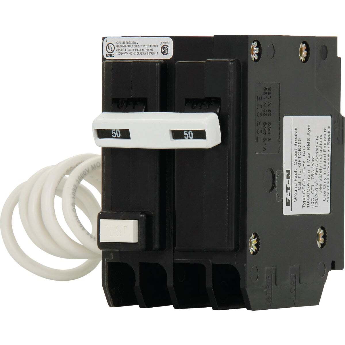 Eaton BR 50A Double-Pole GFCI Breaker BRN250GF