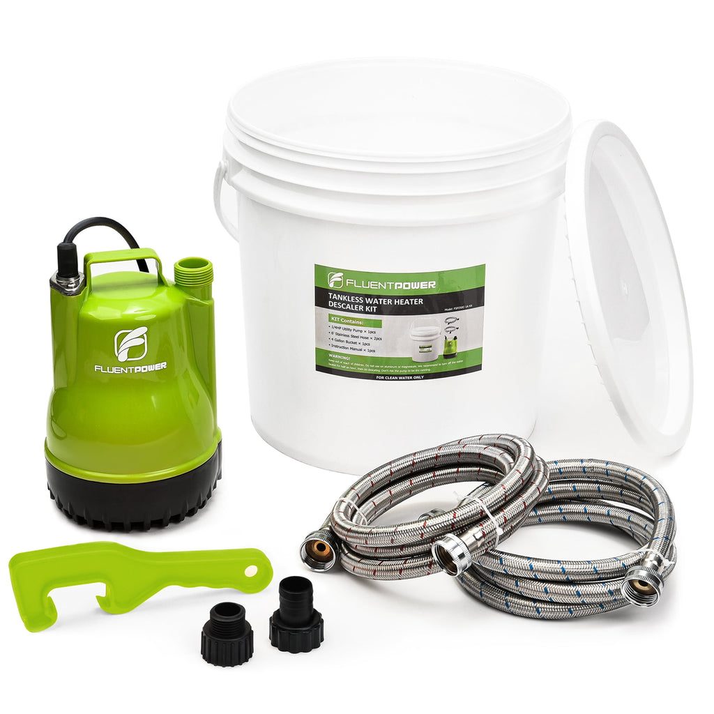 FLUENTPOWER Tankless Water Heater Descaling Kit, 1/4 HP Pump, 4 Gallon Bucket