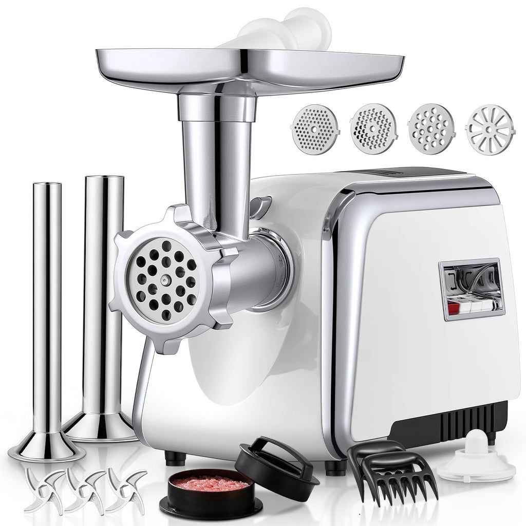 FOHERE Electric Meat Grinder Heavy Duty 3000W Max 5 in 1 Sausage Stuffer with 4 Stainless Steel Plates & 3 Blades, Sausage Kubbe Kit for Home &