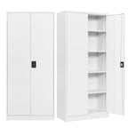 Fesbos Metal Garage Storage Cabinet,71" H Tall White Cabinet with 2 Doors and 4 Adjustbale Shelves,Lockable Tool Cabinet for Garage, Basement, Home