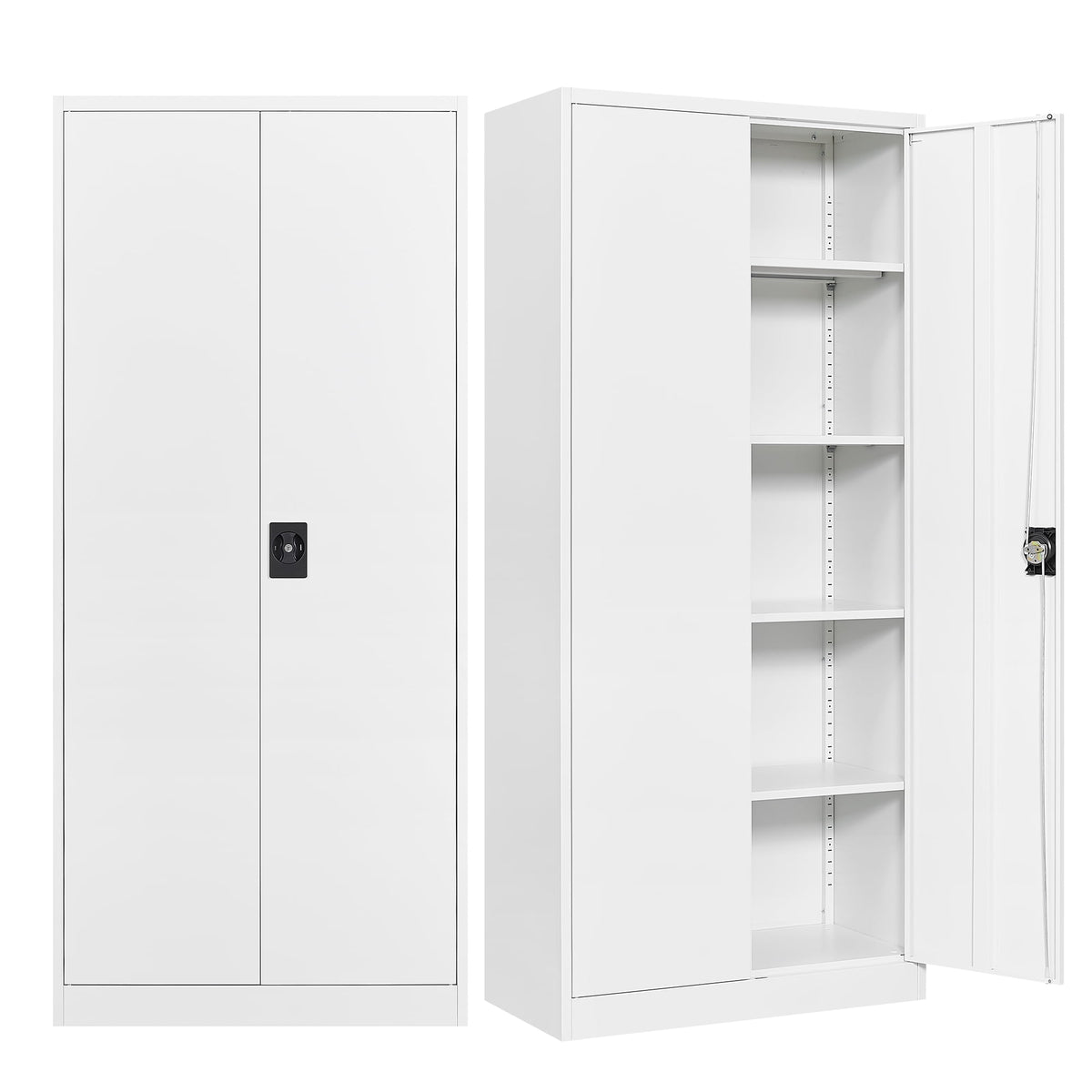Fesbos Metal Garage Storage Cabinet,71" H Tall White Cabinet with 2 Doors and 4 Adjustbale Shelves,Lockable Tool Cabinet for Garage, Basement, Home