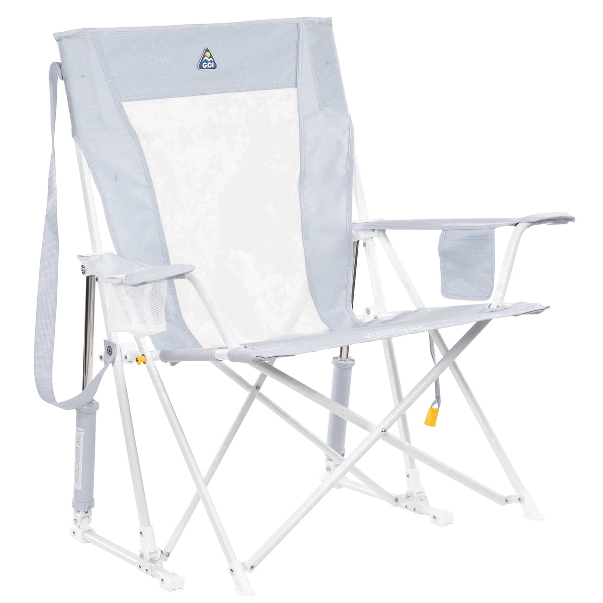 GCI Outdoor Comfort Pro Rocker XL Oversized Rocking Camping Chair with Cup Holder, Heathered Light Blue