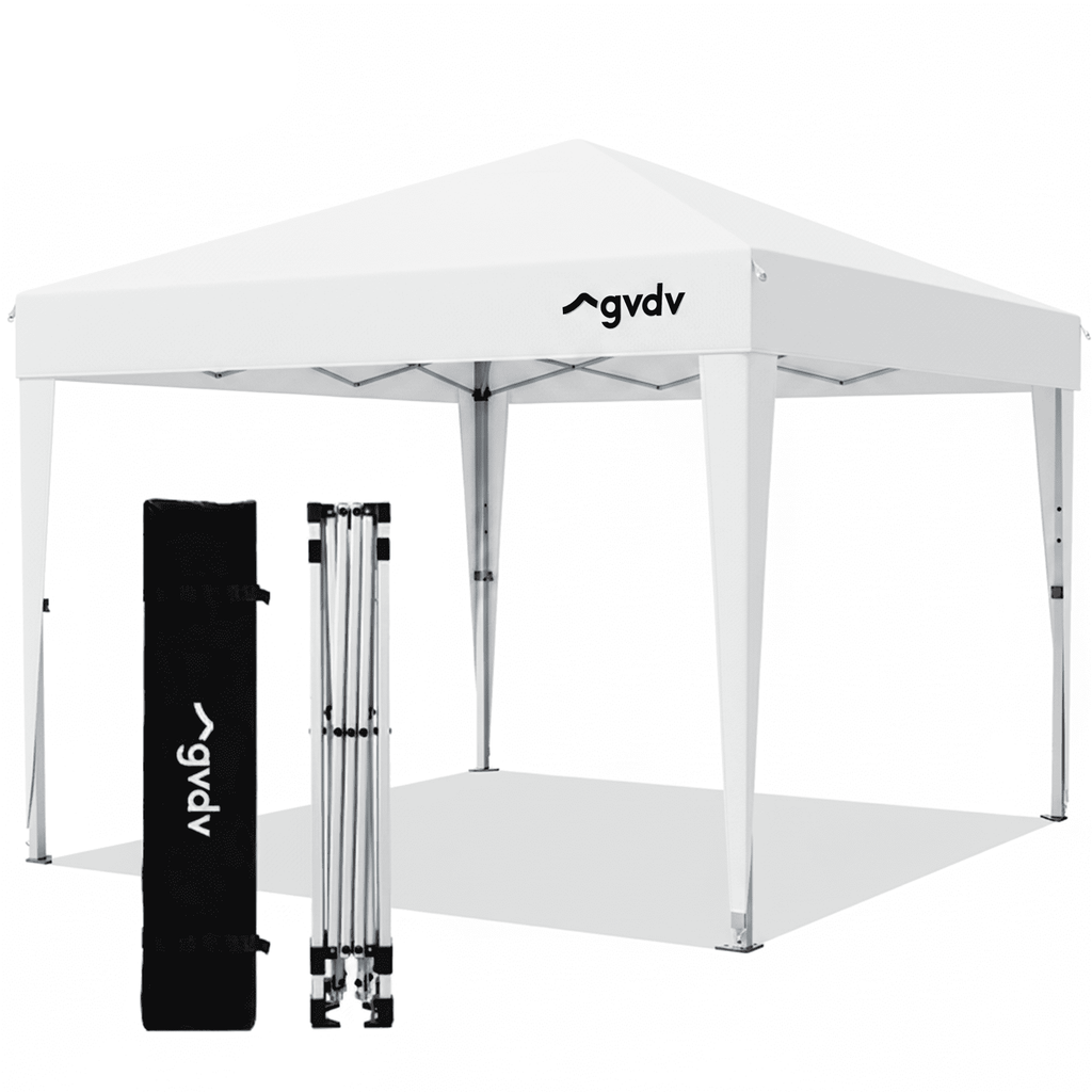 GVDV 10x10 Pop Up Canopy Tent, Instant Straight Leg Canopy, Outdoor Shading Shelter, White