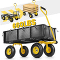 GVDV Heavy Duty Steel Garden Cart with Liner, 40" x 20", 660lbs Capacity, 10" Wheel, Utility Cart for Yard Work Hauling and Outdoor Use, Black/Yellow