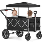 GVDV Wagon Stroller for Kids, 3-in-1 Collapsible Double Stroller Wagon for Toddlers with Removable Canopy, 5-Point Harness, Pull & Push Handle and
