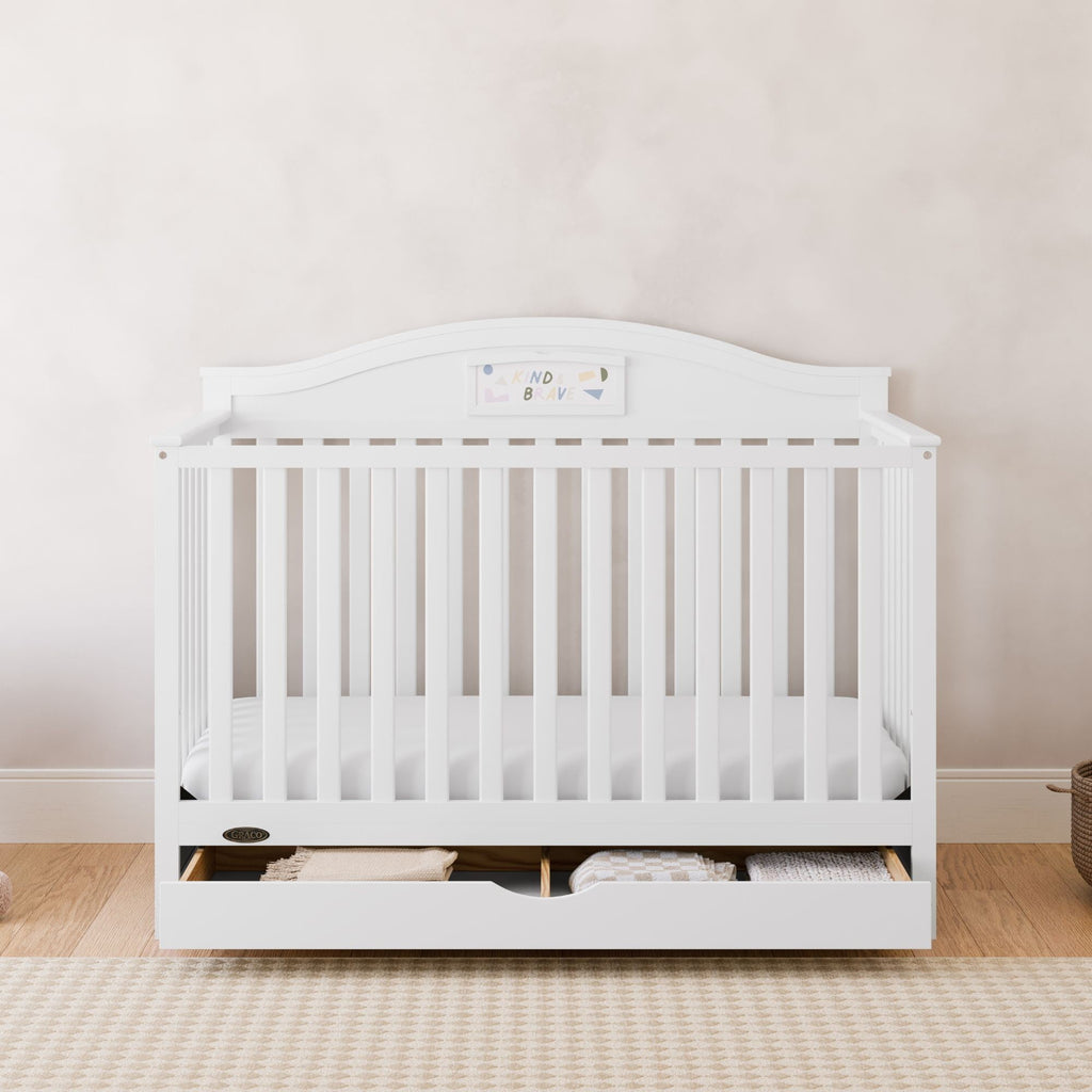 Graco Story 5-in-1 Convertible Baby Crib with Drawer and Reversible Headboard, White