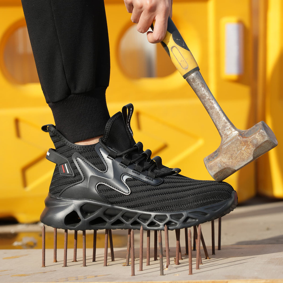 Knitted Steel Toe Safety Sneakers - Breathable Wide-Opening Work Shoes