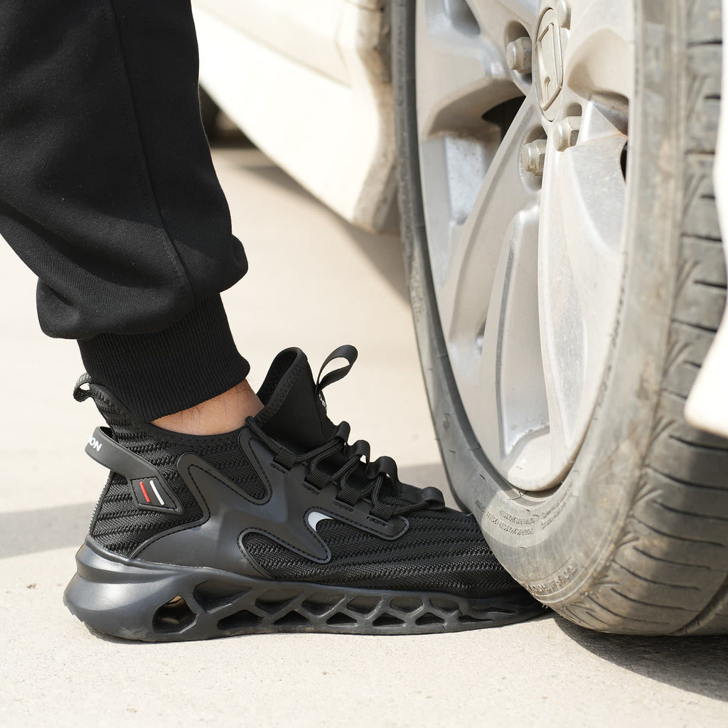 Knitted Steel Toe Safety Sneakers - Breathable Wide-Opening Work Shoes