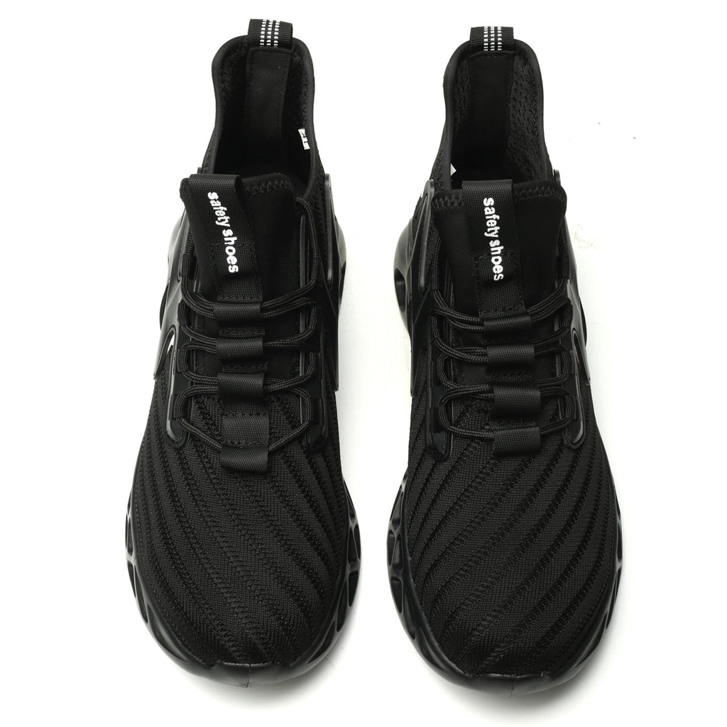 Knitted Steel Toe Safety Sneakers - Breathable Wide-Opening Work Shoes