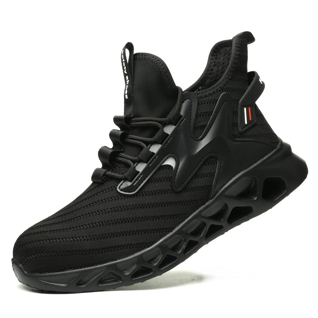 Knitted Steel Toe Safety Sneakers - Breathable Wide-Opening Work Shoes