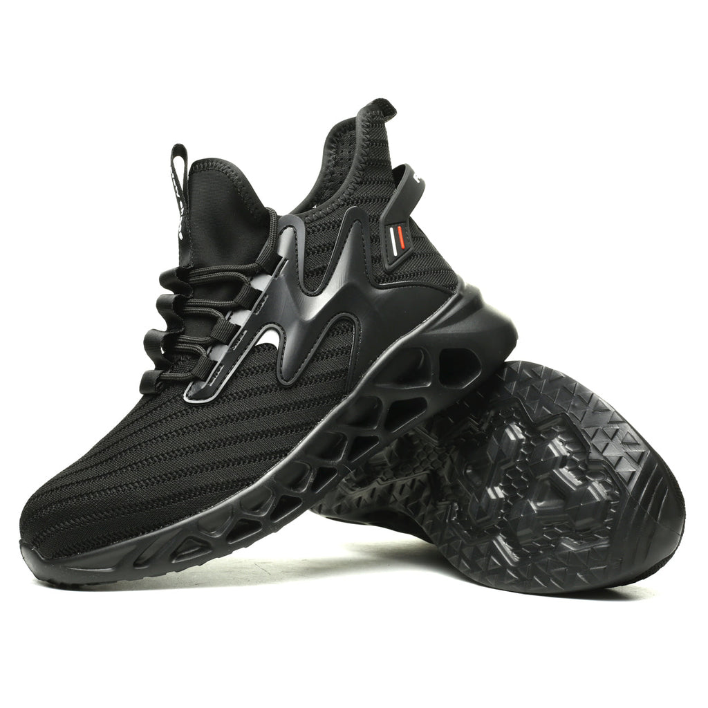 Knitted Steel Toe Safety Sneakers - Breathable Wide-Opening Work Shoes