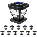Home Zone Security Solar Post Cap Lights - Decorative Glass LED Outdoor Fits 3.5 x 3.5 in. Post Lights, Black (12-Pack)