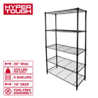 Hyper Tough 5-Tier Wire Storage Shelves, 36 in W x 16 in D x 72 in H, 1750 lb Load Capacity, Black