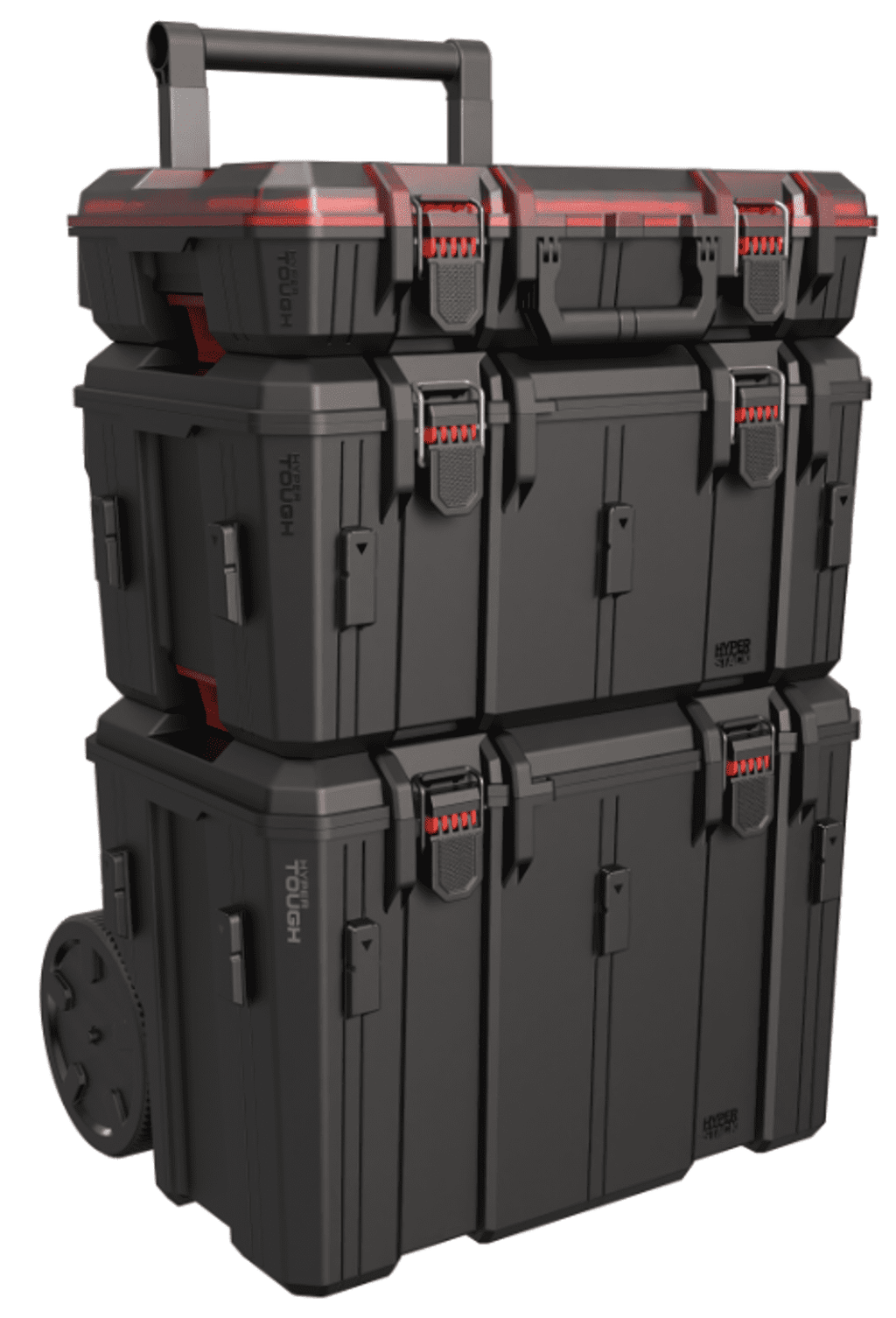 Hyper Tough Hyper Stack 3-Piece Modular Rolling Toolbox System, Black