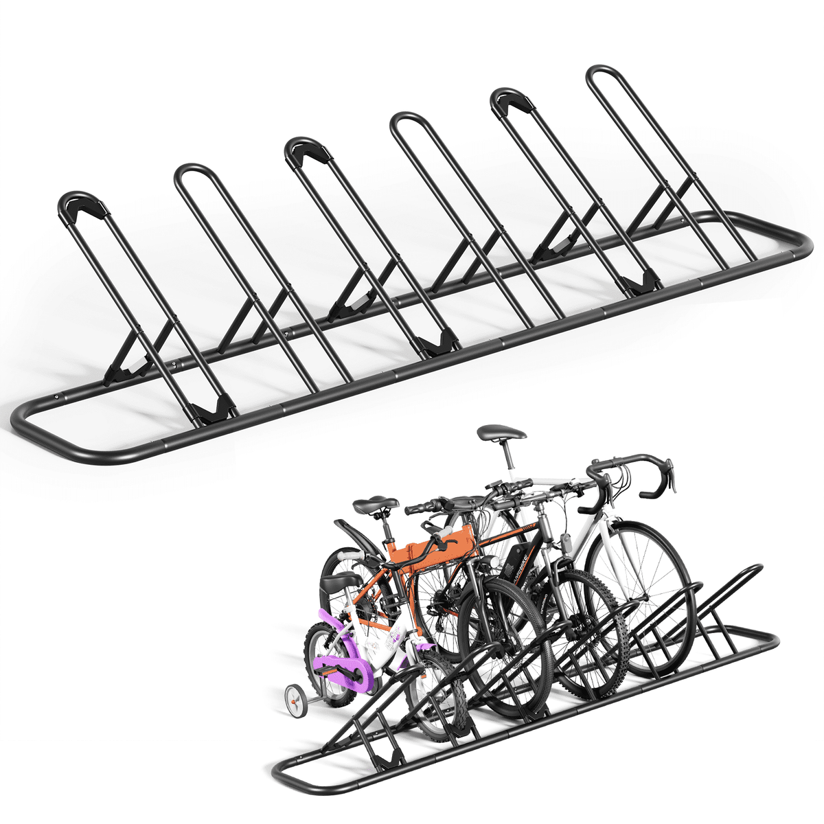 JOZ 6 Bike Floor Parking Racks, Bicycle Outdoor and Indoor Storage Racks, Black