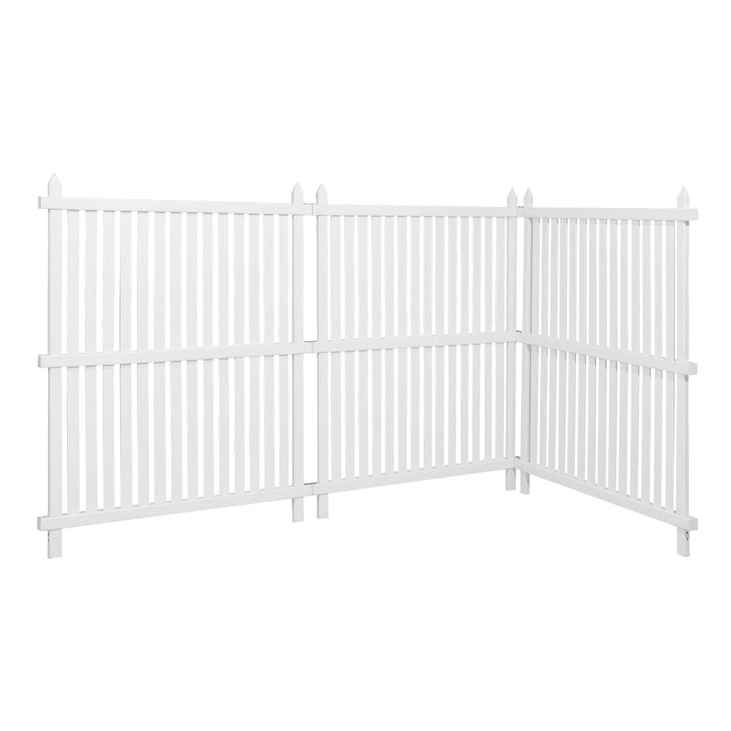 KFFKFF 3-Panel Outdoor Privacy Screen, 36 x 45 in Fence with 19.7 in Ground Stakes, Vinyl Privacy Enclosure for Pool Equipment, Trash Cans, and A/C