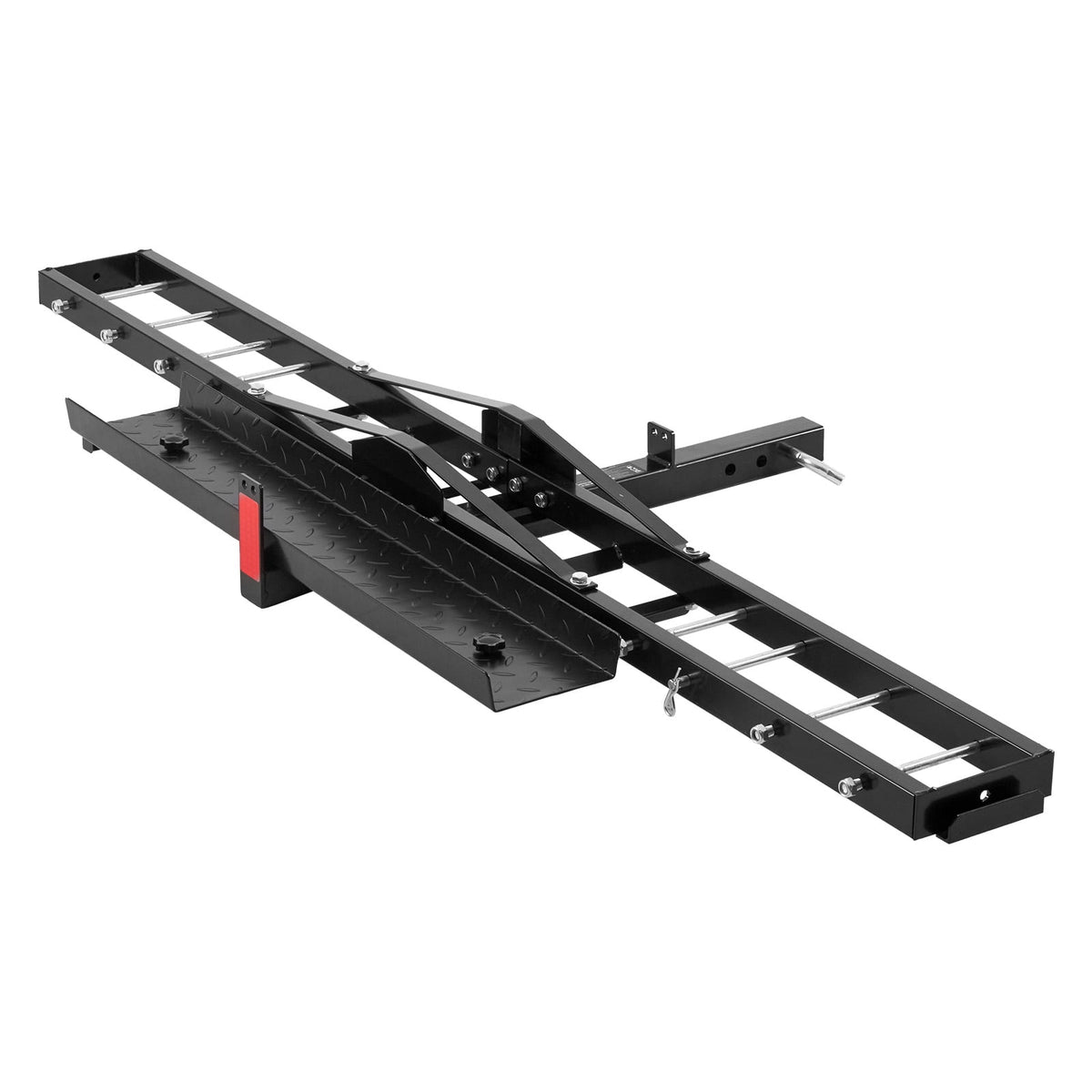 KFFKFF Steel Motorcycle Carrier, 600 LBS Capacity, Includes Ramp, Tie-Down Straps & Stabilizer, Fits 2" Hitch Receivers on Cars & Trucks