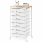 KK KINGRACK Storage Rolling Drawer Cart, Drawer Organizer with 8 Drawers and Wooden Tabletop, Metal & Plastic, White