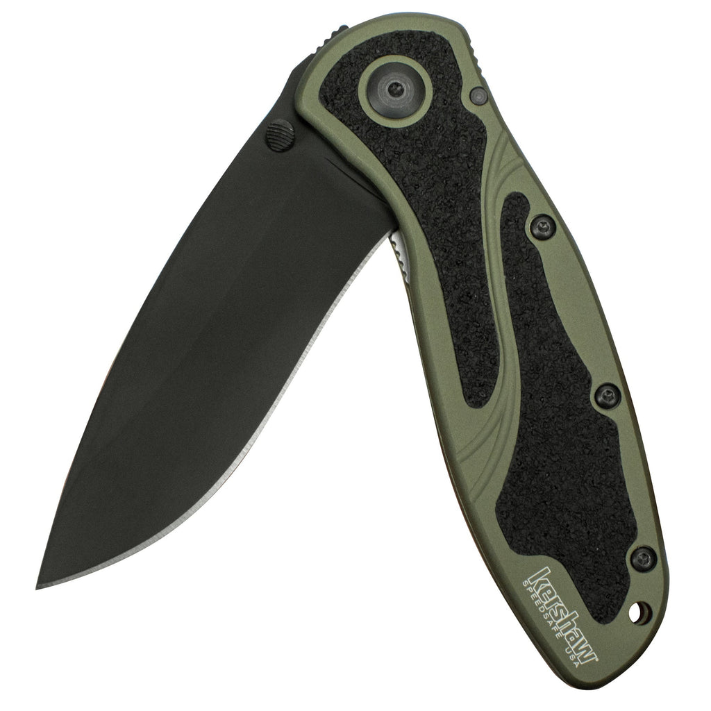 Kershaw Blur Olive and Black Pocket Knife, 3.4" Blade with Assisted Opening