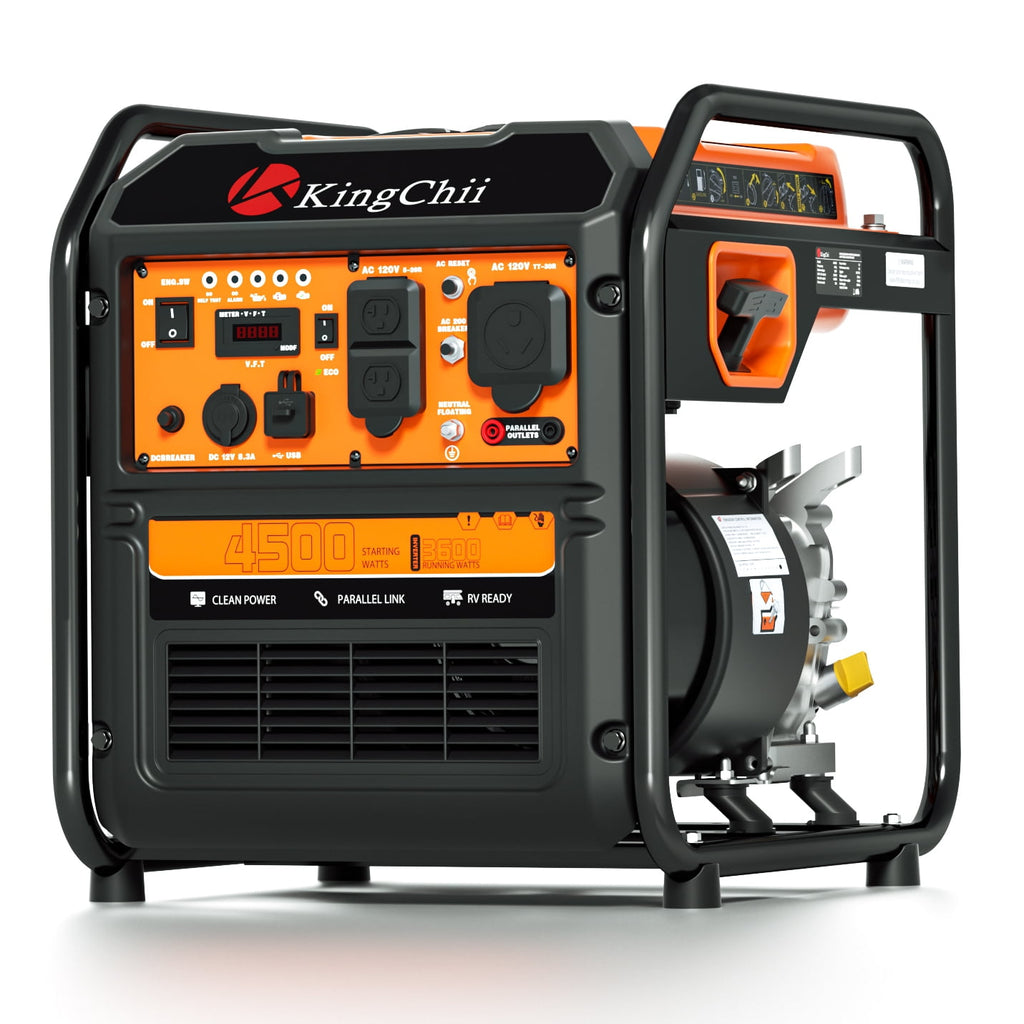 KingChii 4500W Inverter Generator Gas Powered, CO Sensor, ECO Mode, 30A RV Ready Outlet, Portable Outdoor Power Equipment for Camping & Home Backup