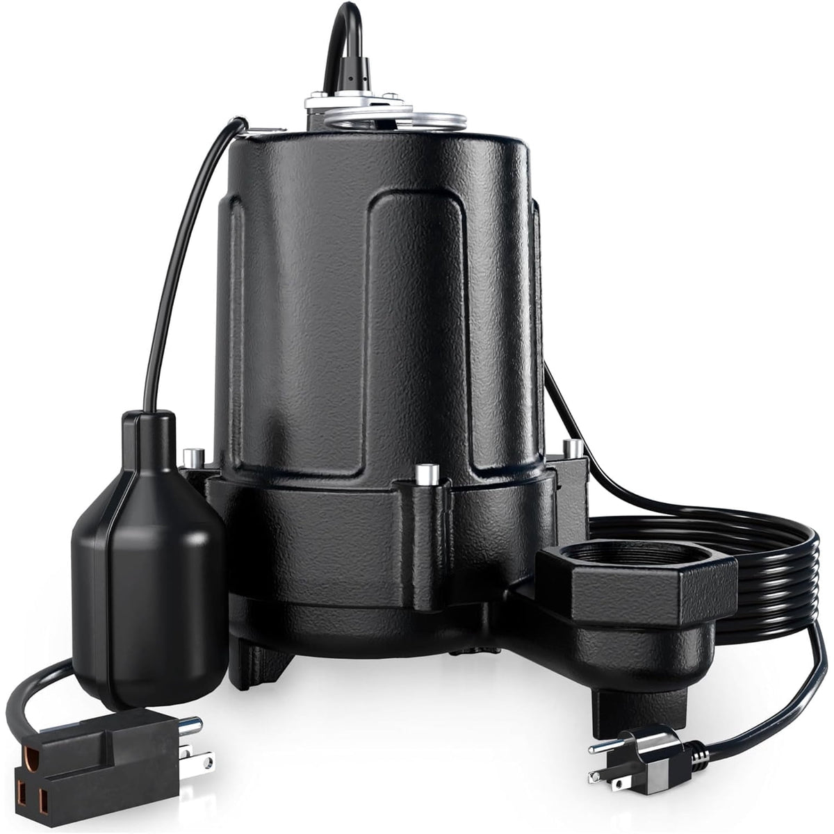 LANCHEZ 1.5 HP Submersible Cast Iron Sewage/Effluent Pump, 4300 GPH Heavy Duty Sump Pump with Piggy Back Tether Float Switch, Idea for Basement