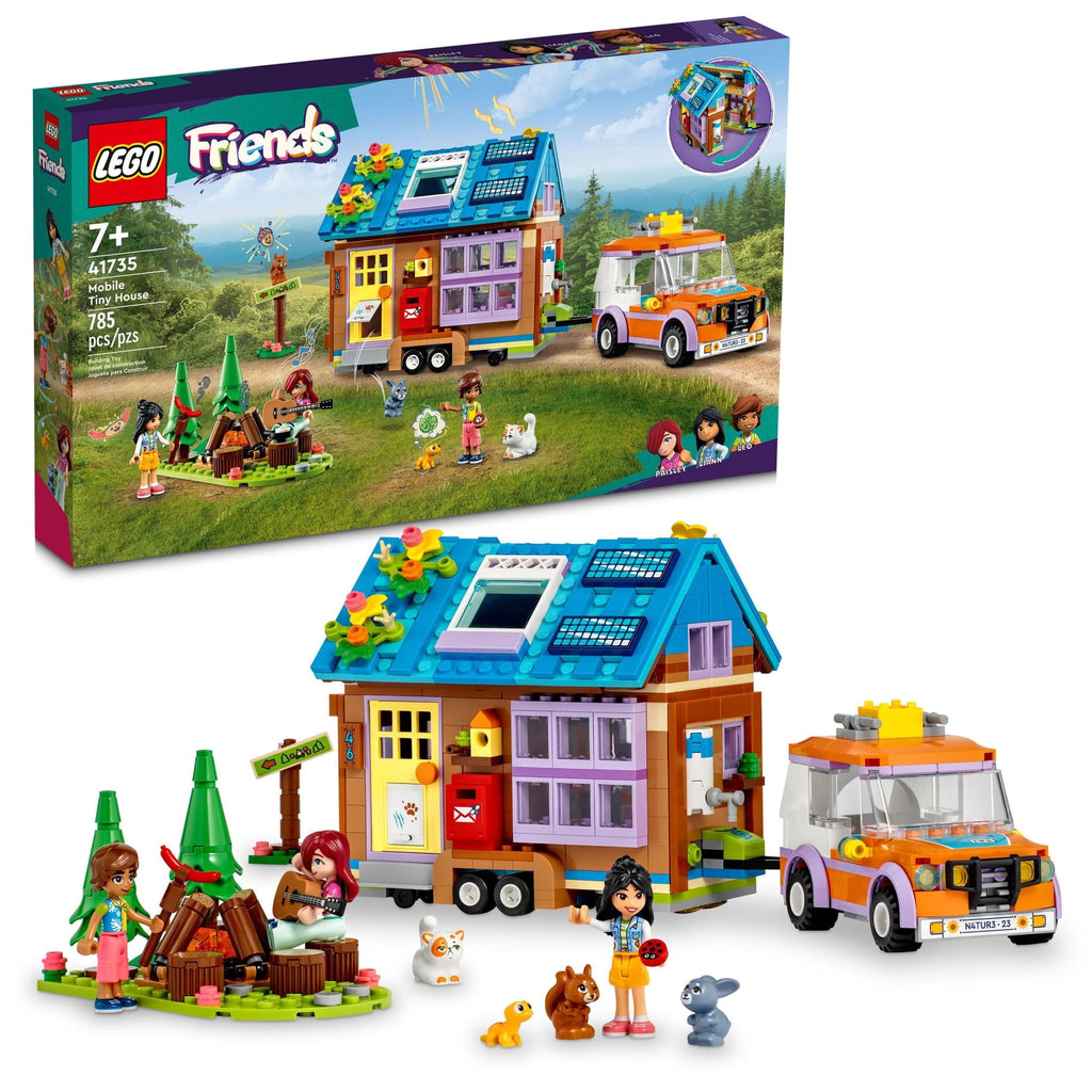 LEGO Friends Mobile Tiny House 41735, Forest Camping Dollhouse Pretend Play Set with Toy Car, Includes Leo & Liann Friendship Mini-Dolls, Gift Idea