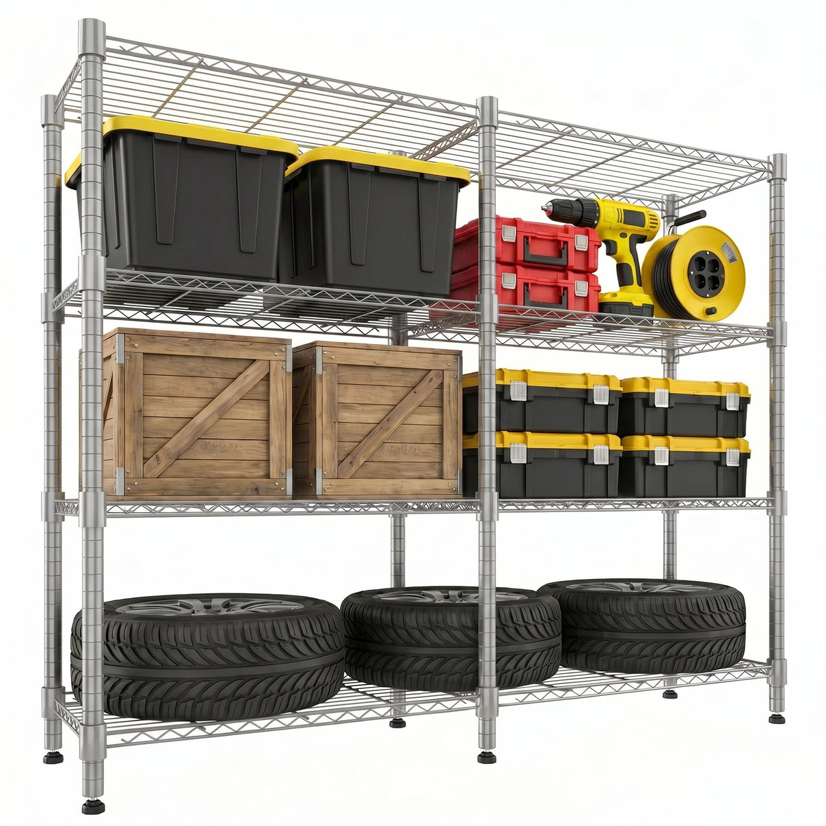 Legooin 72"W x 18"D x 60"H Wire Shelving Unit for Garage Storage Industrial Shelf Steel Storage Rack for Pantry Balcony 1600lbs Load Capacity, Silver