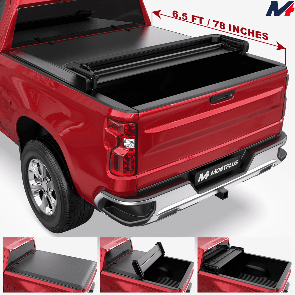 MOSTPLUS 6.5FT 4-Fold Soft Truck Bed Tonneau Cover for 2014-2018 Chevy Silverado / GMC Sierra
