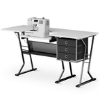 Magshion Sewing Machine Table with Fold-Down Top, Height Adjustable Platform Craft Table with Storage Shelves & Drawers, White