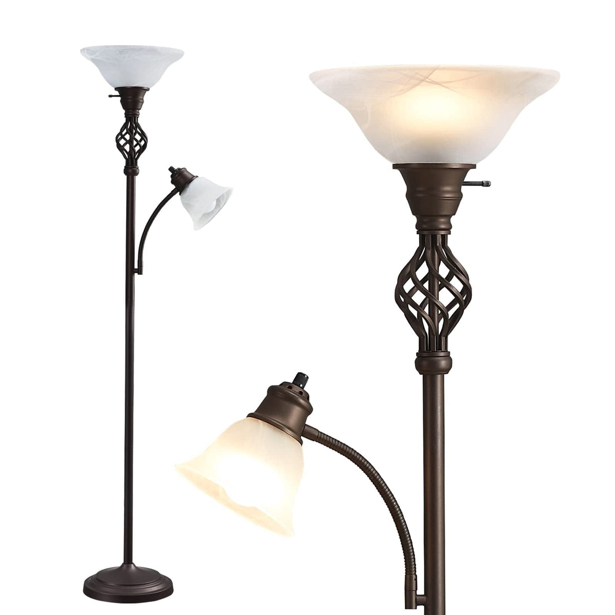 NATYSWAN Torchiere Floor Lamp for Living Room, LED Standing Reading Light for Bedroom with Glass Shade for Living Room Corner Bedroom Home Office