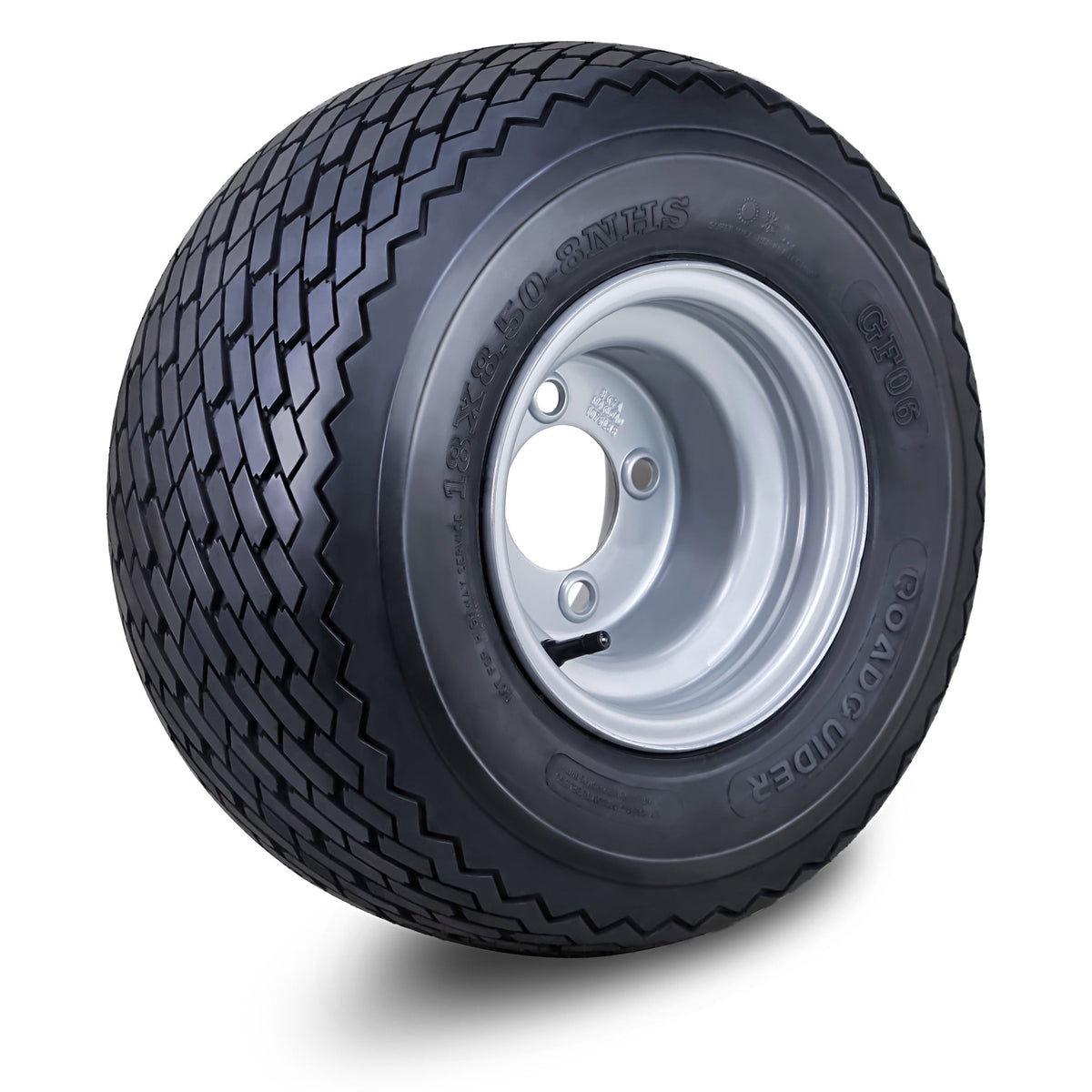 ROADGUIDER Golf Cart Tire Wheel Assembly 18X8.5-8 4-Ply /w 4 Lugs on 4" PCD Silver Rim Installed
