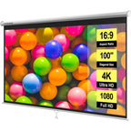 SPECSTAR 100 inch Manual Pull Down Projector Screen, 16:9 HD Retractable Projector Screens with Auto Locking for Movie Home Theater Cinema Office