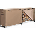 SPECSTAR 8 ft Heavy Duty Firewood Rack Outdoor with Cover, Fire Wood Storage Rack, Log Holder and Cover Combo Set with Zipper, Brown