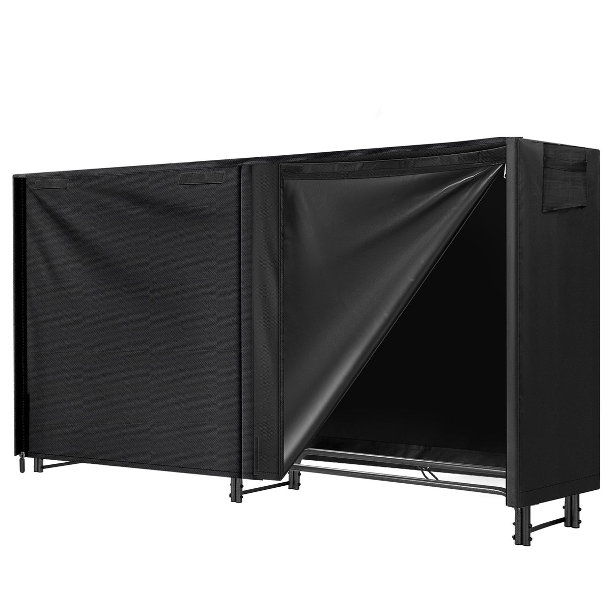 SPECSTAR 8ft Heavy Duty Indoor Outdoor Firewood Storage Log Rack with Cover Combo Set Black