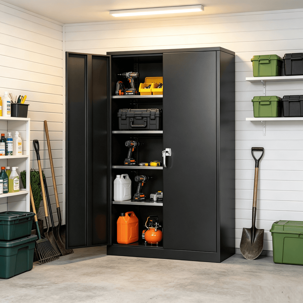 SUNCROWN 71 In Metal Storage Garage Cabinets with Locking Doors and Adjustable Shelves, Steel Storage Cabinet for Garage, Office, Classroom, Assemble