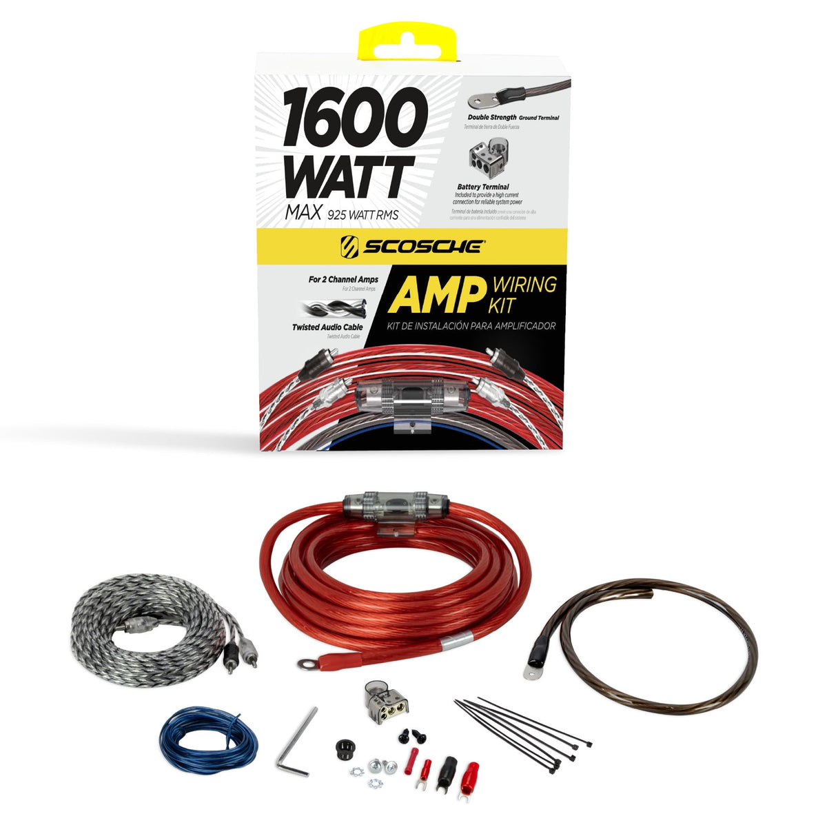 Scosche KPA5CC-WM1SD 1600-Watt Hybrid OFC/CCA Amplifier Install Wiring Kit with Twisted Pair Audio Cables