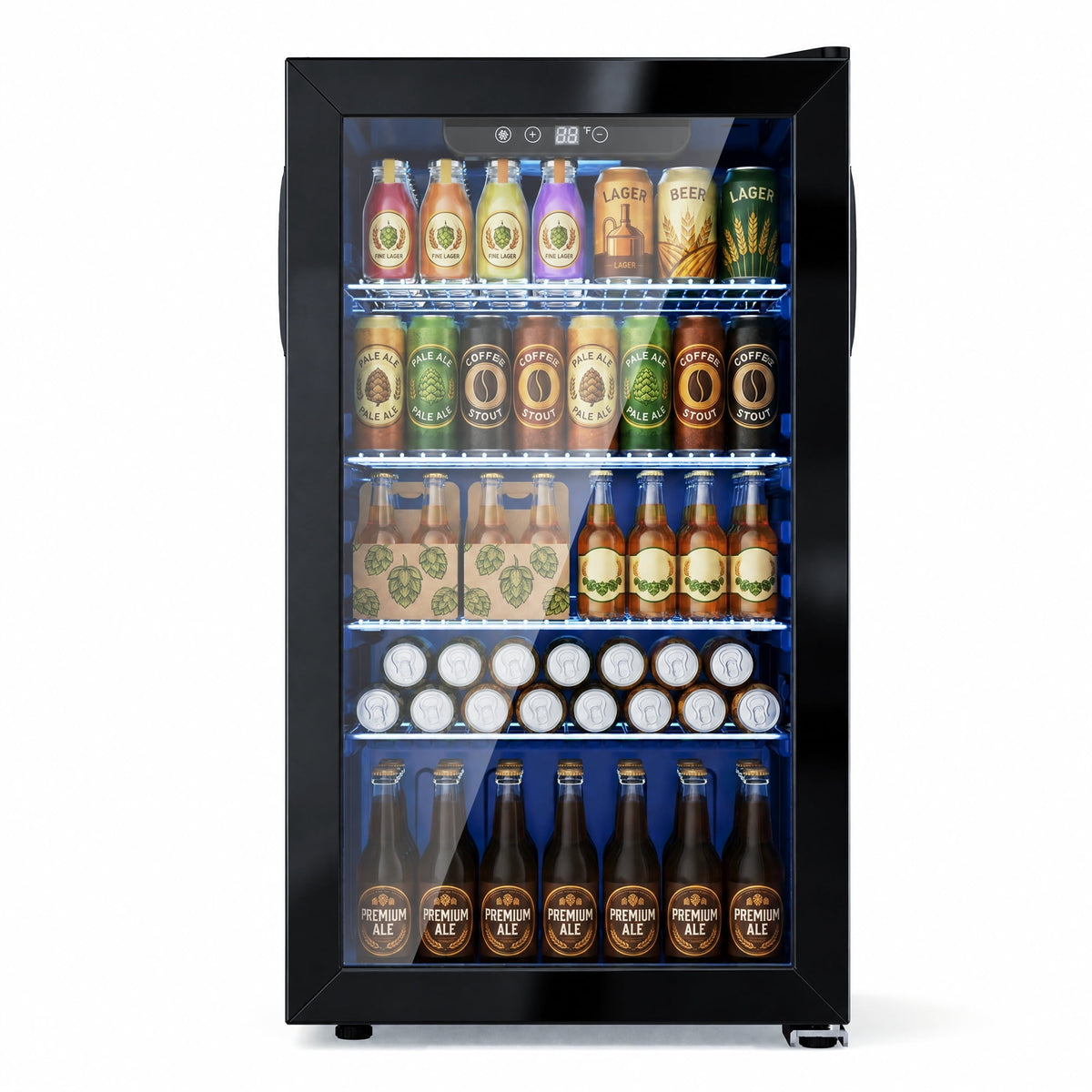 Snowyermine 130 Can Beverage Refrigerator and Cooler with Glass Door for Home, 17.3 in W, 31.5 in H, Black