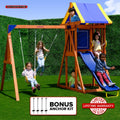 Sportspower™Asher Wooden Swing Set with 2 Belt Swings, Rock Climber, Roofed Play Fort, Heavy Duty Double A-Frame, Lifetime on 6ft Slide & Bonus