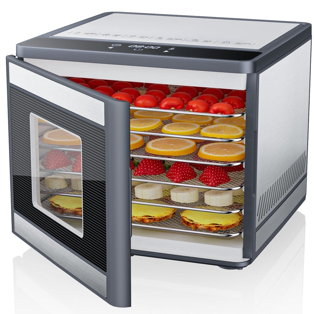 TINANA 6-Tray Stainless Steel Food Dehydrator with Touch Control, 95–158°F Adjustable Temperature, 48-Hour Timer, 360° Airflow, Dark Gray