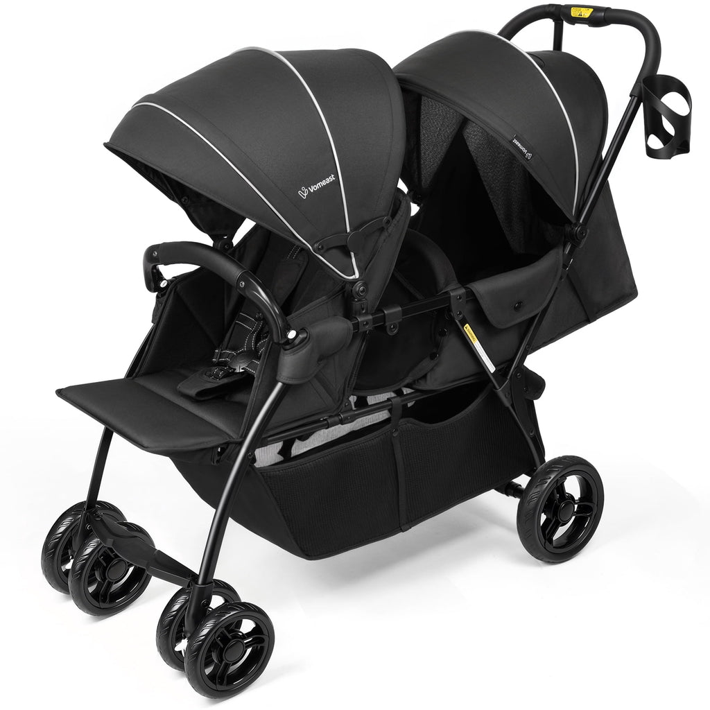 Vomeast Double Stroller for Twins, Foldable Lightweight Travel Stroller for Infant and Toddler, 5-Point Harness, Adjustable Canopy & Reclining Seat