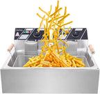 12 Liter Stainless Steel Deep Fryer With Basket Strainer, Adjustable Temperature And Timer