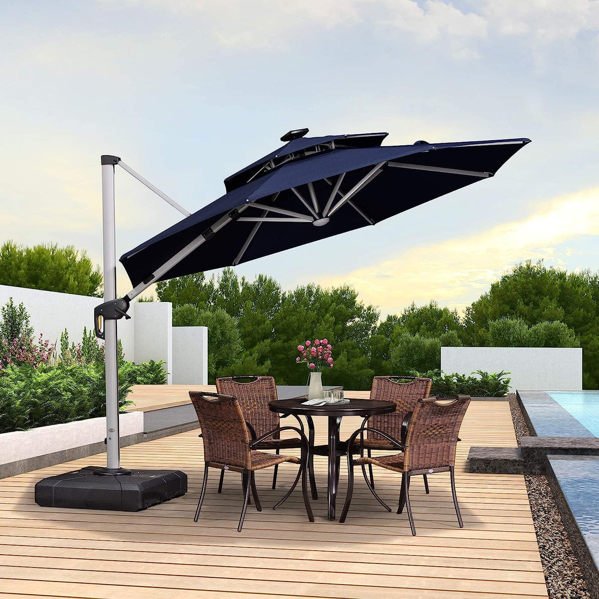 12ft Solar LED Cantilever Patio Umbrella