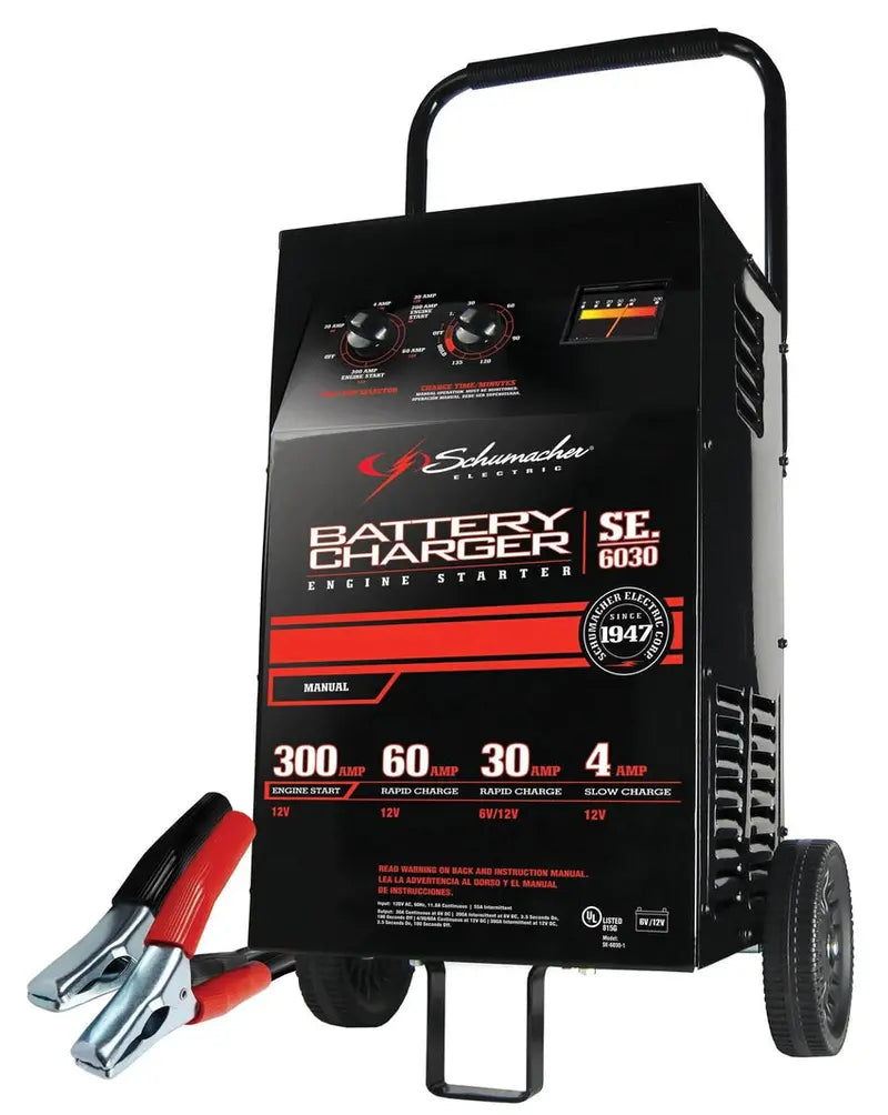 Schumacher 2-in-1 Battery Charger & Engine Starter, 6V/12V, 300 Crank Amps, 60 Amp Fast Charge - SC1446