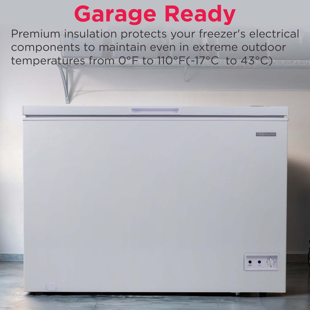 Frigidaire 10 Cu. ft. Chest Freezer, White Garage Ready Deep Freezer for Basement, Kitchen, Bulk Food Storage